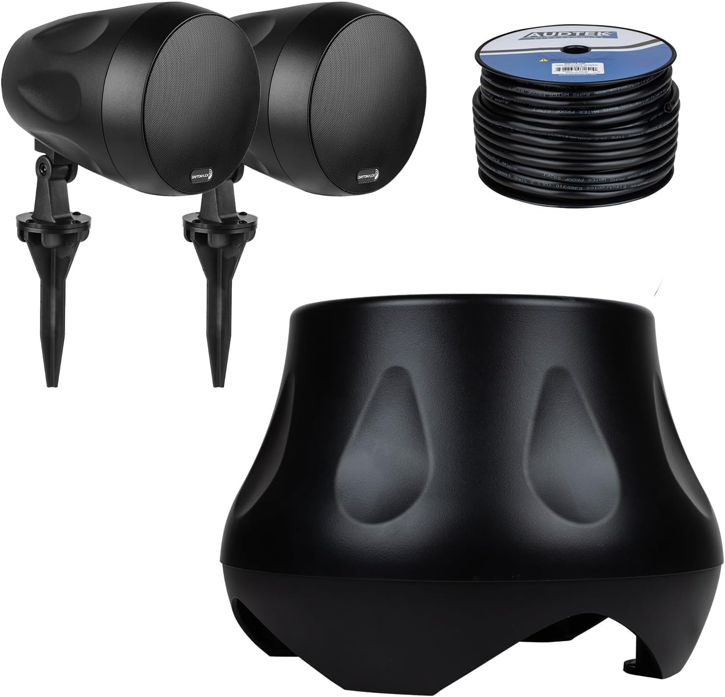 Dayton Audio Outdoor Bluetooth Landscape/Patio Sound System w/Subwoofer & 6.5″ Indoor/Outdoor Speaker Pair - Black