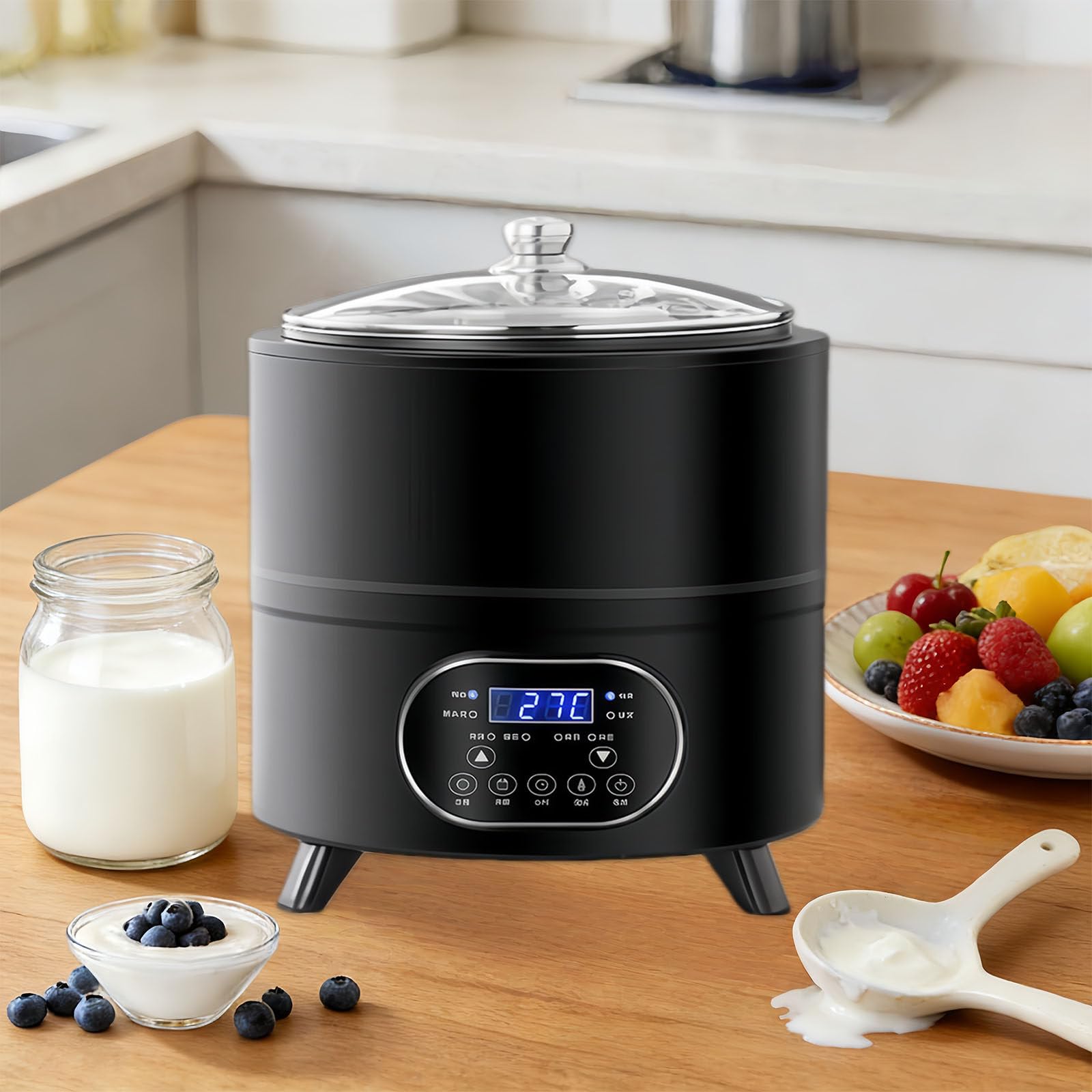 XNXYSMKJ Yogurt Maker Machine with Digital Temperature Control,Large Capacity Stainless Steel Fermenter for Yogurt,Sourdough,for a Variety Of Delicious Textures (Black 12L)