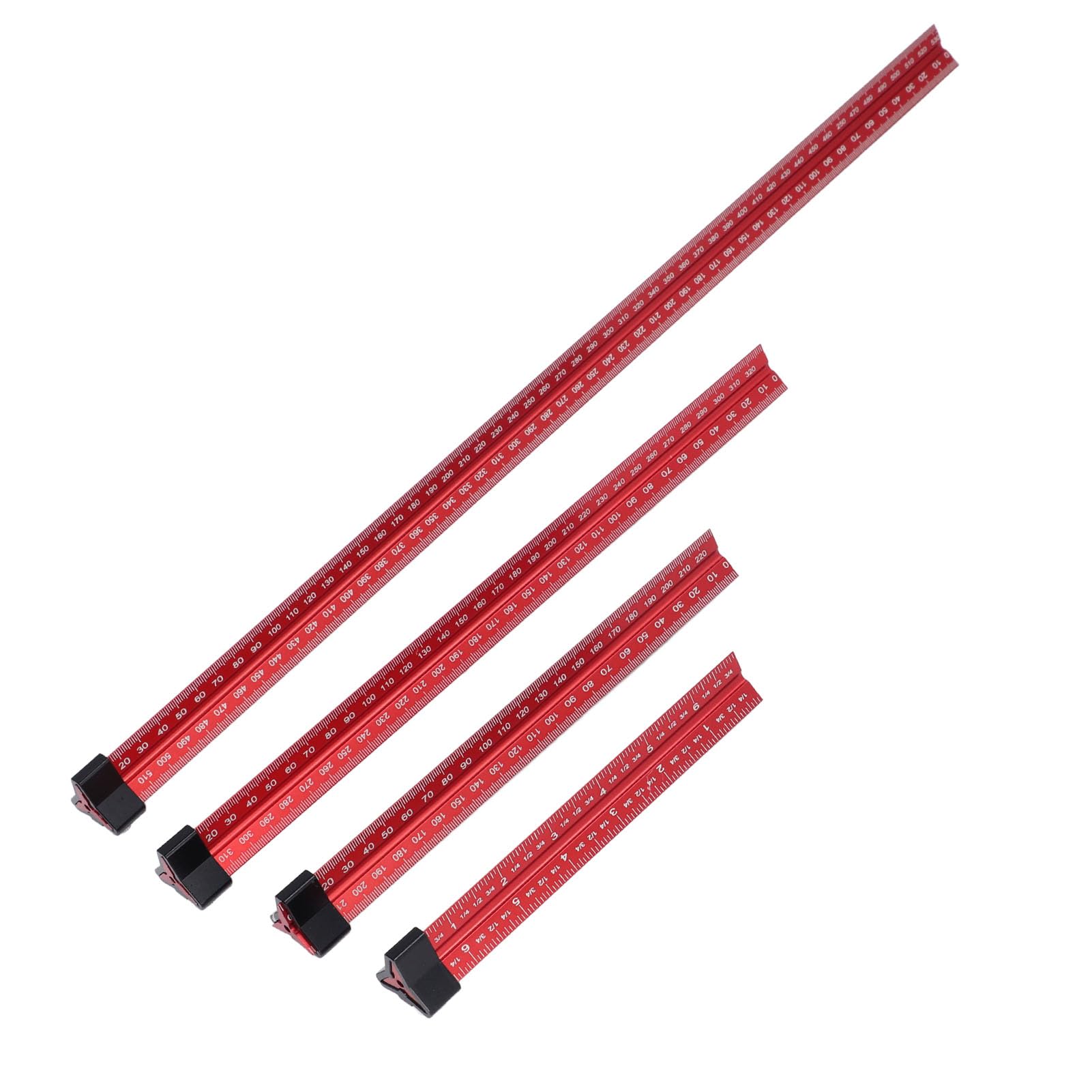 Juego de 4 piezas de regla de medición de carpintería, regla triangular de arquitecto, regla de escala de aleación de aluminio imperial métrica de 6 8 12 20 pulgadas con estante