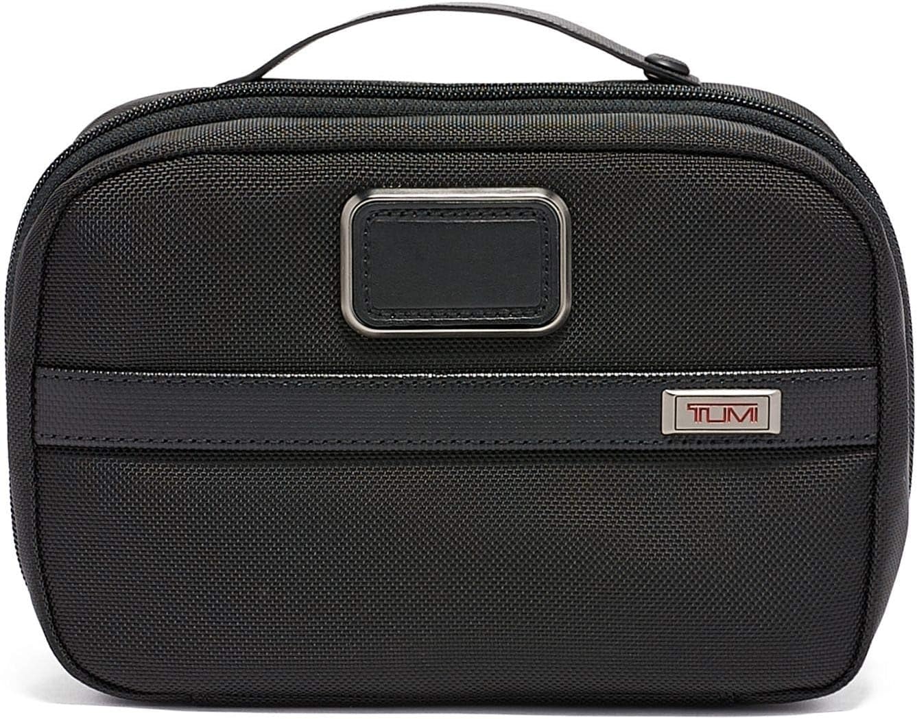 Alpha Split Travel Kit - Compact Toiletry Bag for Men & Women - Features Removable Leather Handle & 3 Zip Pockets - Black