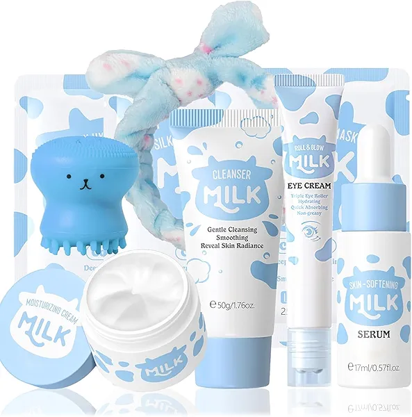 Milk Skincare Set, Milk Skin Care Products Skin Care For Teens 10-12, Natural Milk Extract Girls Skin Care For Kids Age 8-12, Travel Size Skin Care Set, Skincare For Girls 10-12, Teen Skin Care
