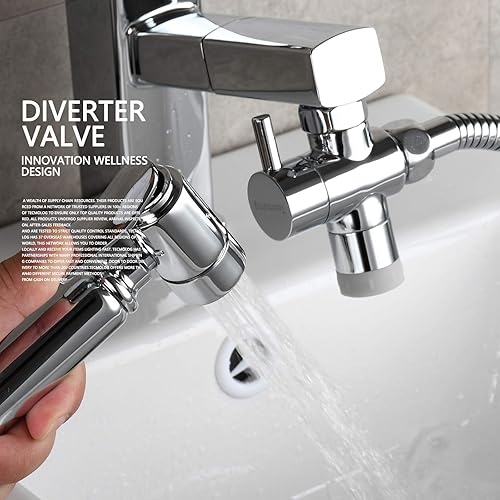 Miniatura 4 de Tecmolog Válvula desviadora de grifo con aireador de 2 flujos de latón divisor de grifo de cocina a manguera adaptador M22 x M24, cromo, SBA021D