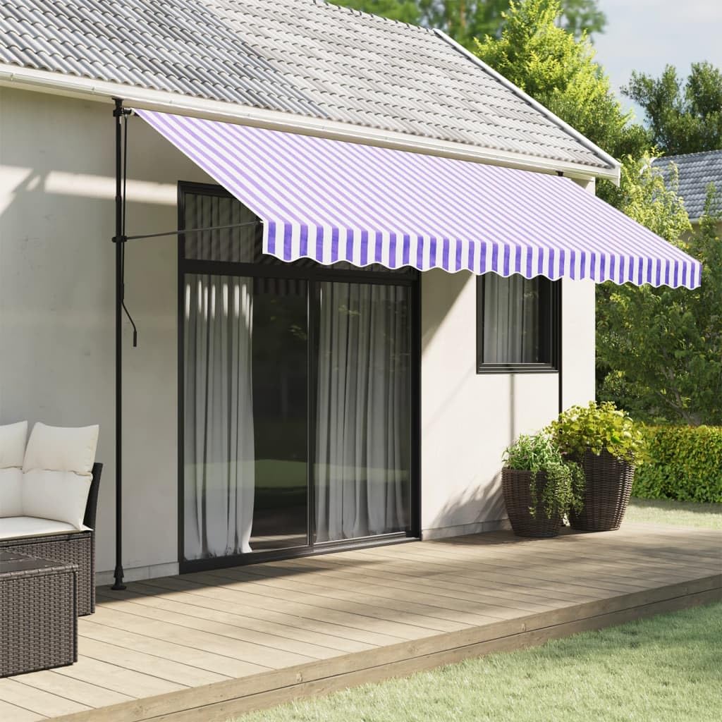 Volant de store bleu et blanc rayé 4 m offrant une haute protection solaire contre la chaleur