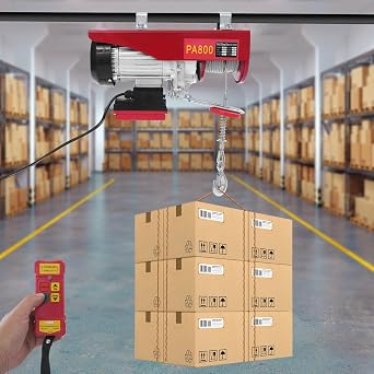 Electric Hoist 800KG,Aluminium, Steel Wire, Cast Iron Overhead Hoist 220V Electric Winch for Garage, Warehouses, Factories Lifting with Line,80m/262.5ft Remote Control Emergency Stop Switch
