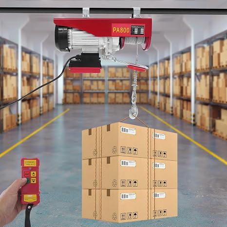 Electric Hoist 800KG,Aluminium, Steel Wire, Cast Iron Overhead Hoist 220V Electric Winch for Garage, Warehouses, Factories Lifting with Line,80m/262.5ft Remote Control Emergency Stop Switch