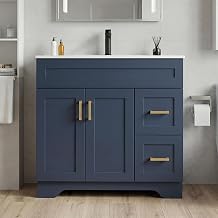 36 Inch Bathroom Vanity with Sink, Modern Wood Shaker Bathroom Vanity Cabinet with 2 Soft-Close Doors & 2 Drawers, Freestanding Bathroom Sink Storage Cabinet, Waterproof Painted Surface, Navy Blue
