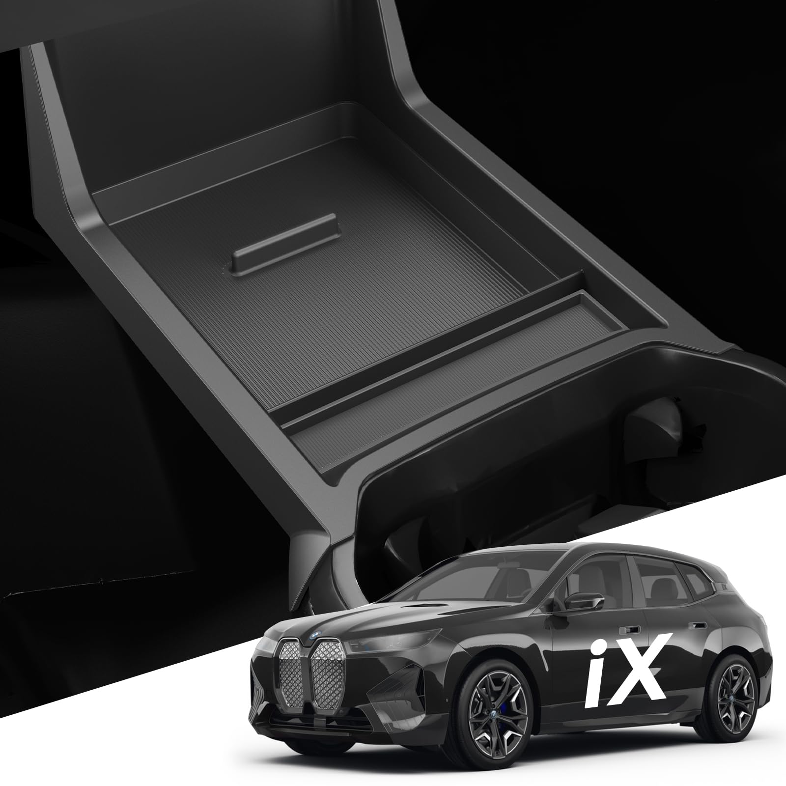 Dolna konsola środkowa, organizer do BMW iX 2022-2025, pudełko do przechowywania z antypoślizgowym płynnym silikonem, akcesoria BMW iX, opatentowany design (dolny)