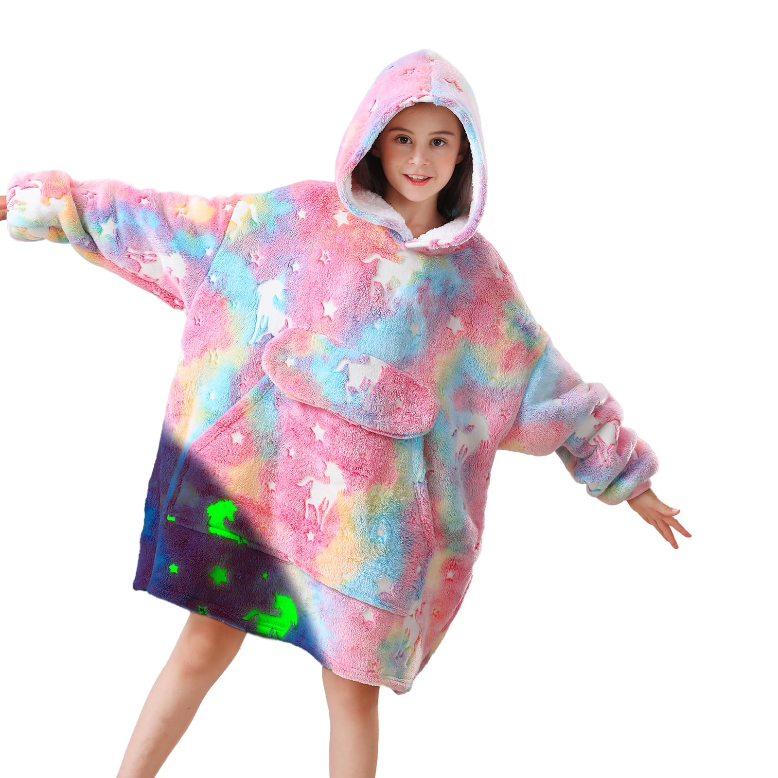 Cloele Wearable Blanket Hoodie Kids Glow in The Dark Blanket - Oversized Hooded Sweatshirt Unicorns Birthday Christmas Gifts