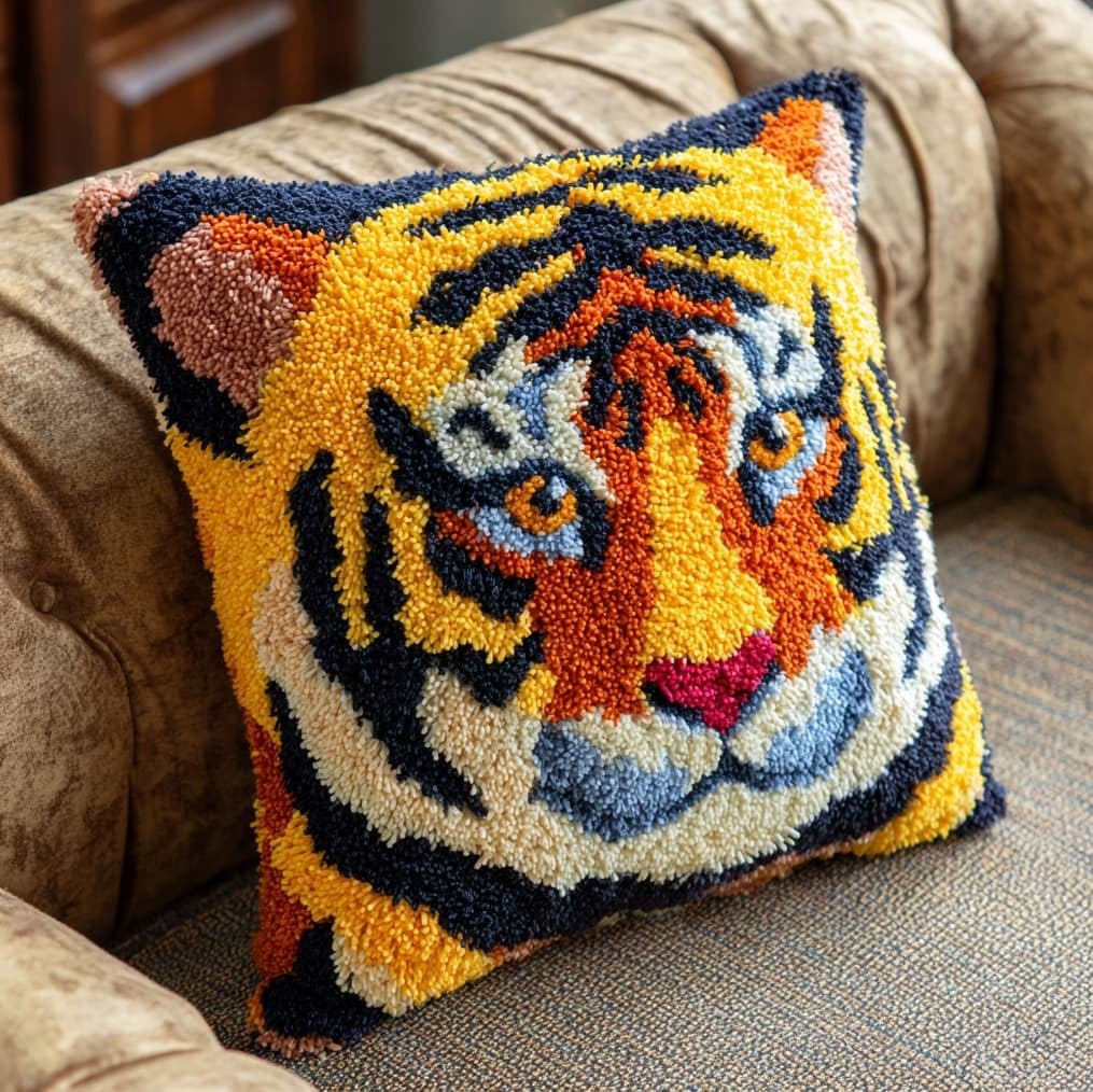 AxiangziK Pre-Printed Latch Hook Pillow Kit,Tiger