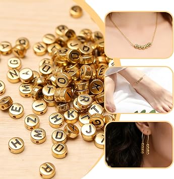 500Pcs Letter Beads for Bracelet Making, Gold Alphabet Beads & Number Beads, Flat Acrylic Bracelet Letter Beads, Gold Beads & Letters for Bracelet Making DIY Jewelry Crafts