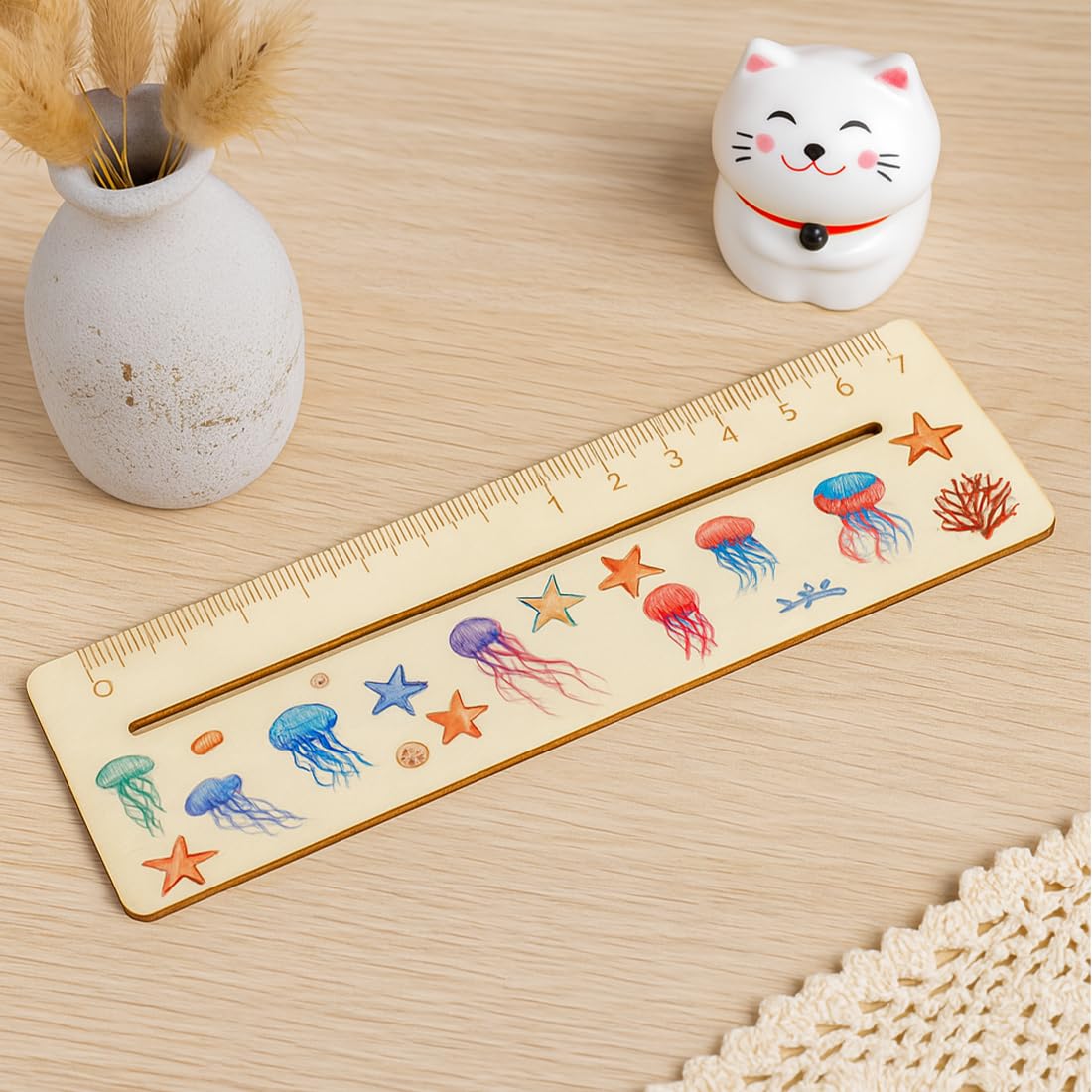 JEYORZY Righello per Lettura Bambini 18 cm Legno Strumento Assistenza Lettura Personalizzato Regali Ingresso Medusa