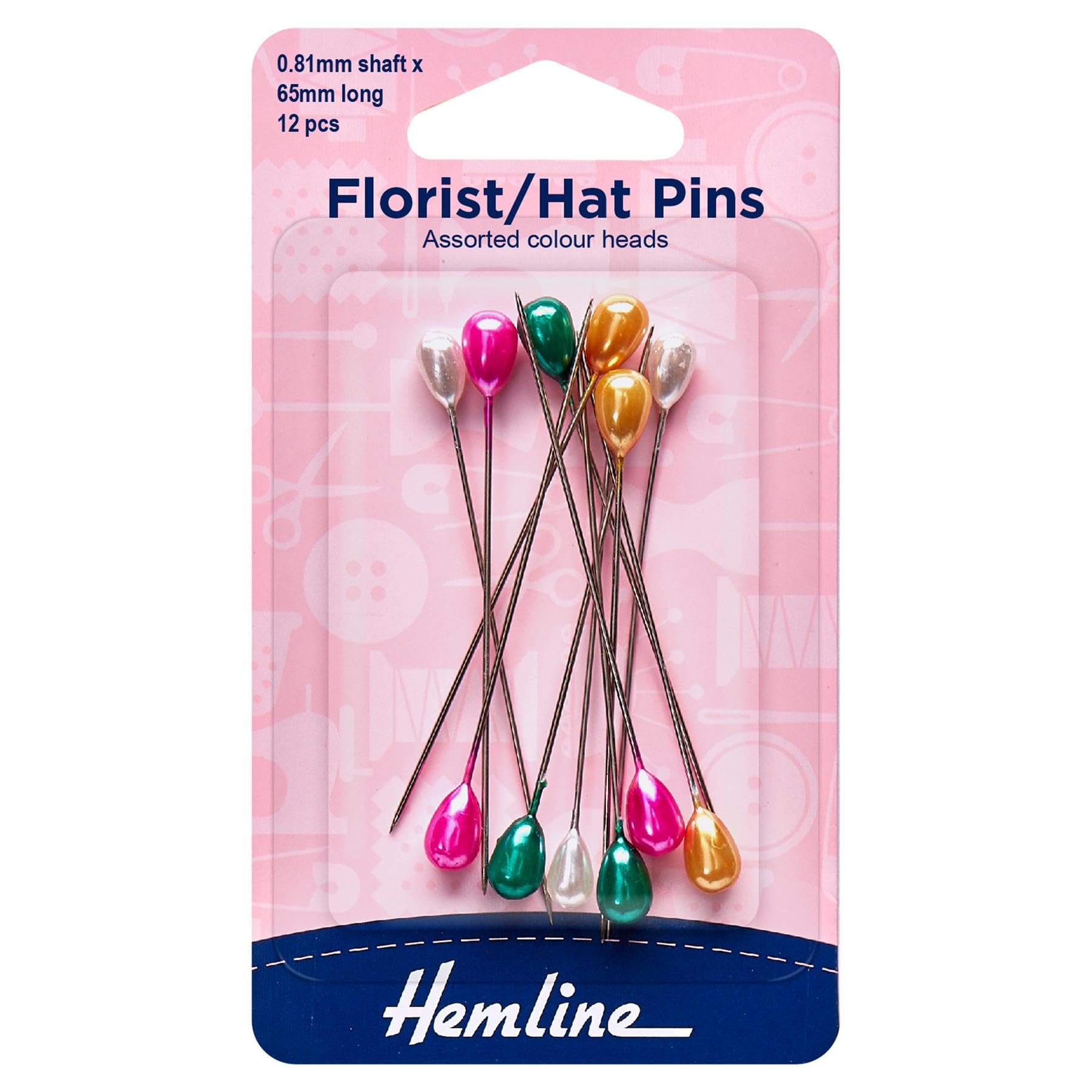 Hemline Florist And Hat Pins 12 Pack 70Mm