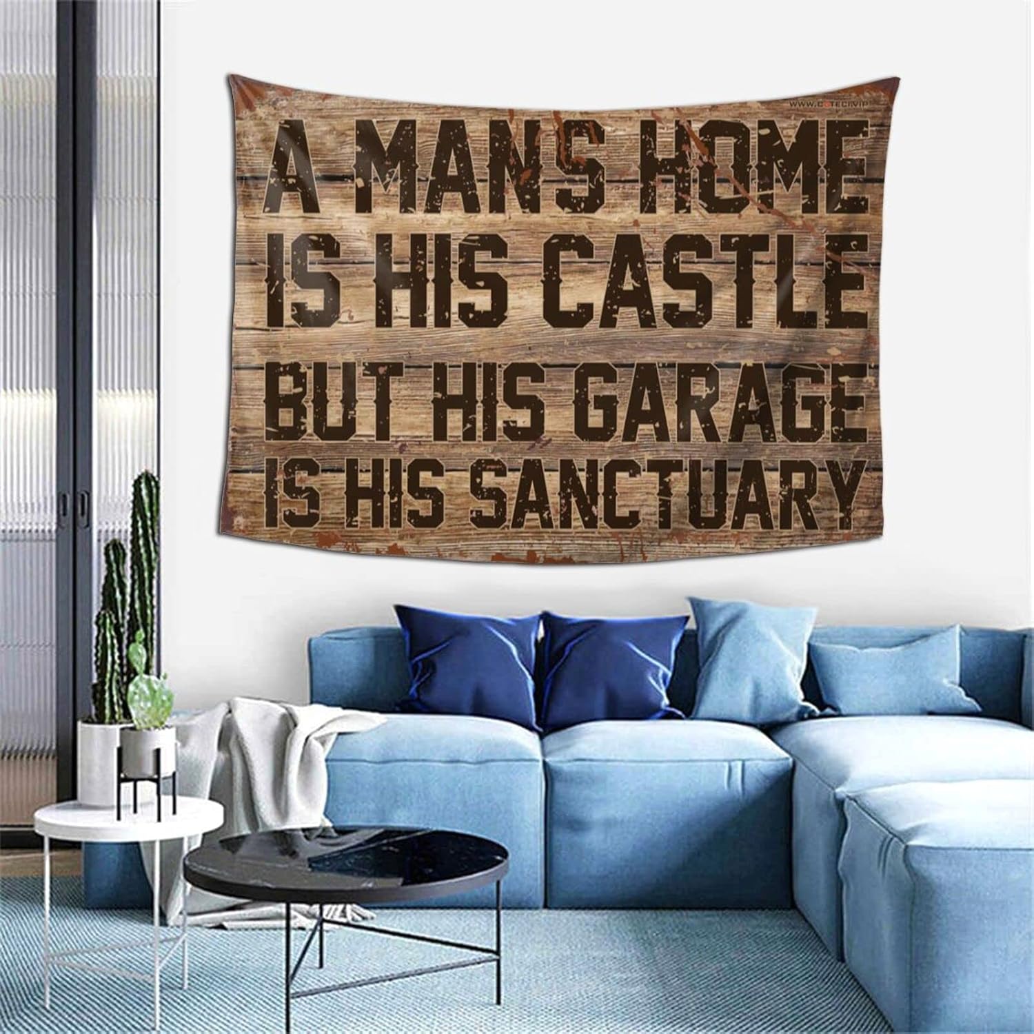Boys Room Decor Teenager A Man'S Home Is His Castle But His Garage Is His Sanctuary Tapestry Funny Bar Decor Funny Bar Decor(75X100CM)