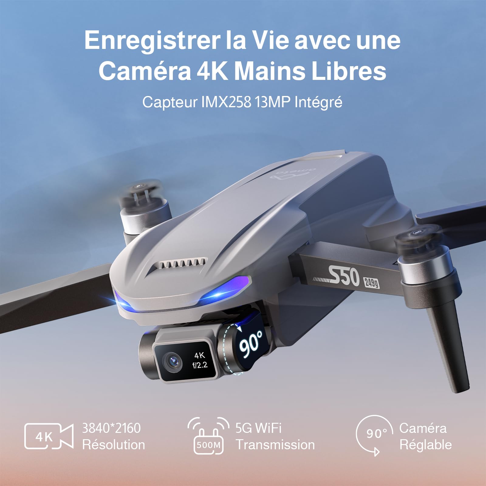 Ameta S50 Lite Drone avec Camera 4K et GPS Retour Automatique