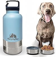 Vista 1 de MurphyBlue Botella de agua para perros 32 onzas de acero inoxidable aislado de capacidad, tapa con mosquetón integrado, cuencos desmontables