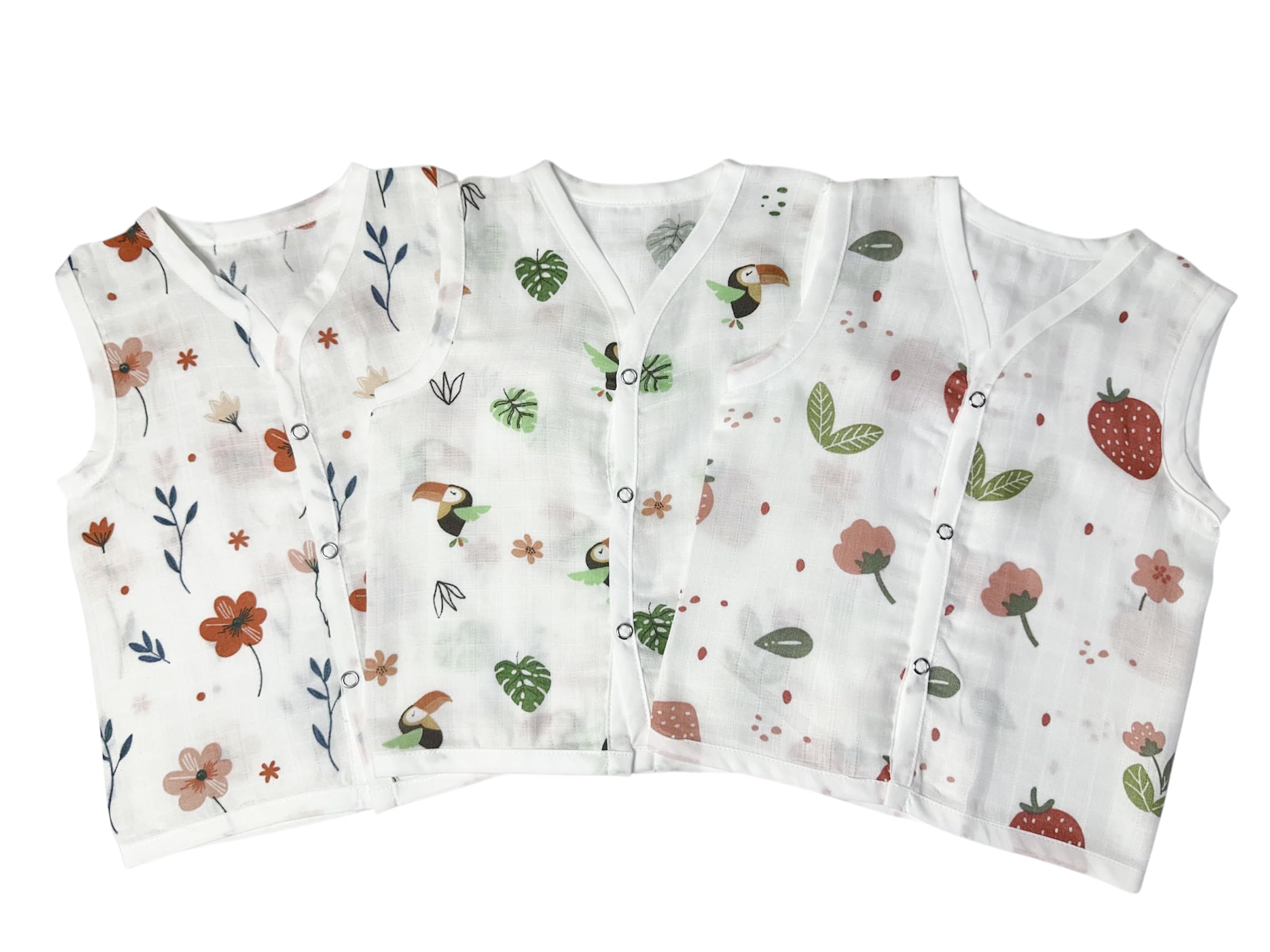 Organic Muslin Cotton Unisex Toddler Button Jabla | Baby Vest Boy- Girl | Sleeveless, Soft, Breathable & Gentle on Skin | Pack of 3 | Baby Product-image-38