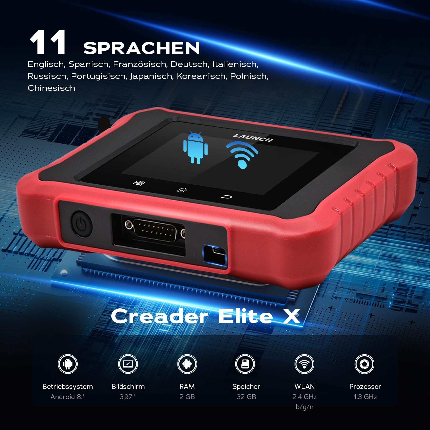LAUNCH Creader Elite X OBD2 Diagnosegerät, DoIP & CAN FD (mit Adapter), Alle Systeme & 16 Service Funktionen für 1 Marke, Aktuatortests, Codierung, AutoVIN,11 Sprachen, Diagnosebericht,Creader Elite X
