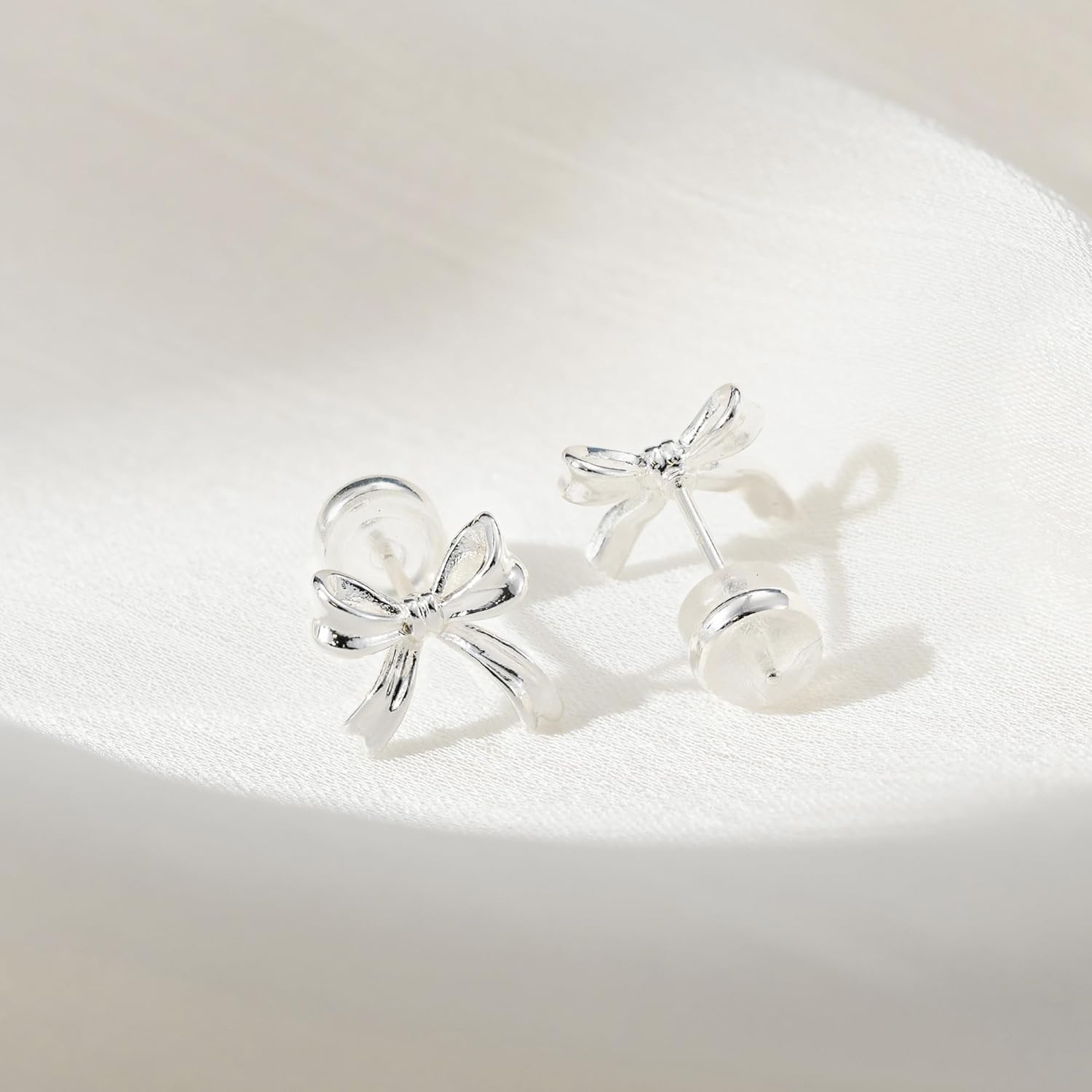 Gold Earrings-14K Gold/Silver/Rose Gold Plated Bow Earrings Trendy Dainty Cute Ribbon Minimalist Bow Stud Earrings for Women Gifts - Image 6