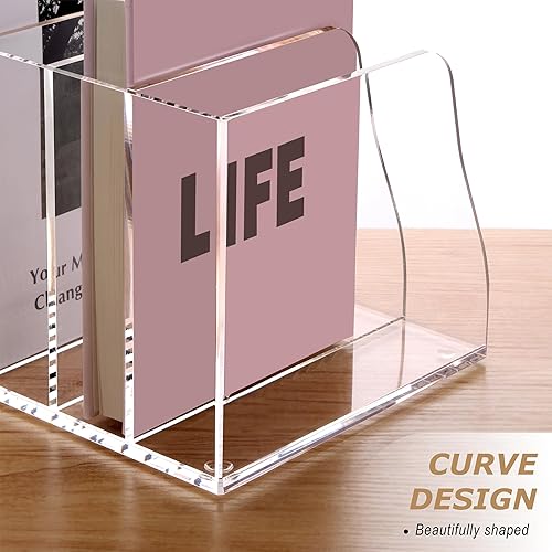 Miniatura 6 de SANRUI Soporte de acrílico para archivadores, 6 compartimentos verticales, organizador de documentos de escritorio, carpeta transparente, librería,