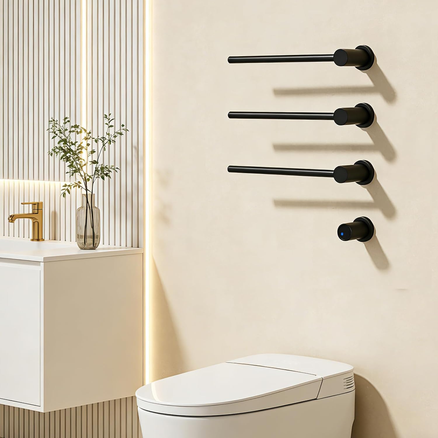Electric Towel Warmer Concealed, Swivel Heated Towel Rack for Bathroom, Built-in Modular Electric Towel Rack with Timer, Thermostat, LED Display, 3 Bar 180° Rotation, Hardwired