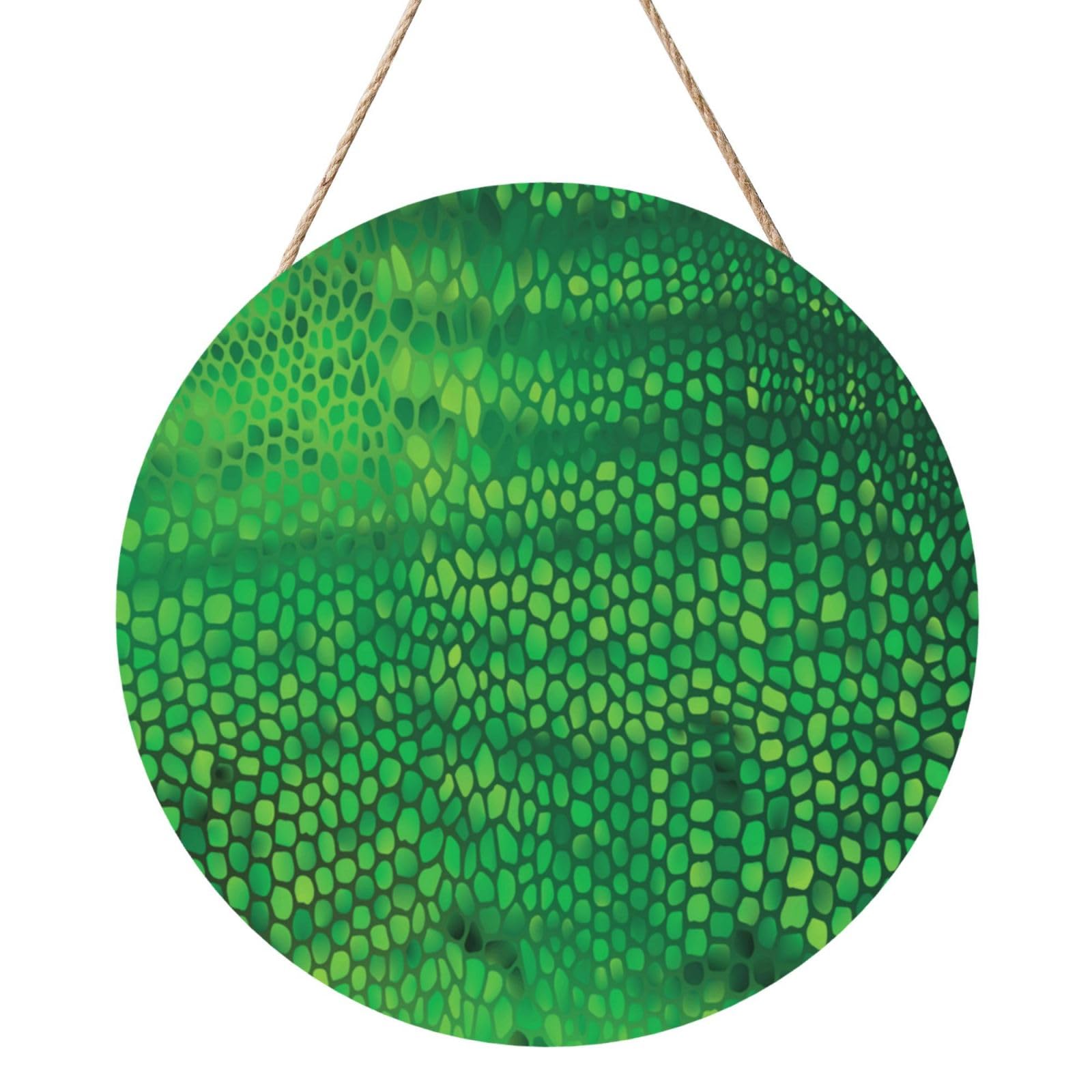InOmak Snake Skin Green, Round Wood Panel Painting 12 in, Wall Hanging Painting For Home