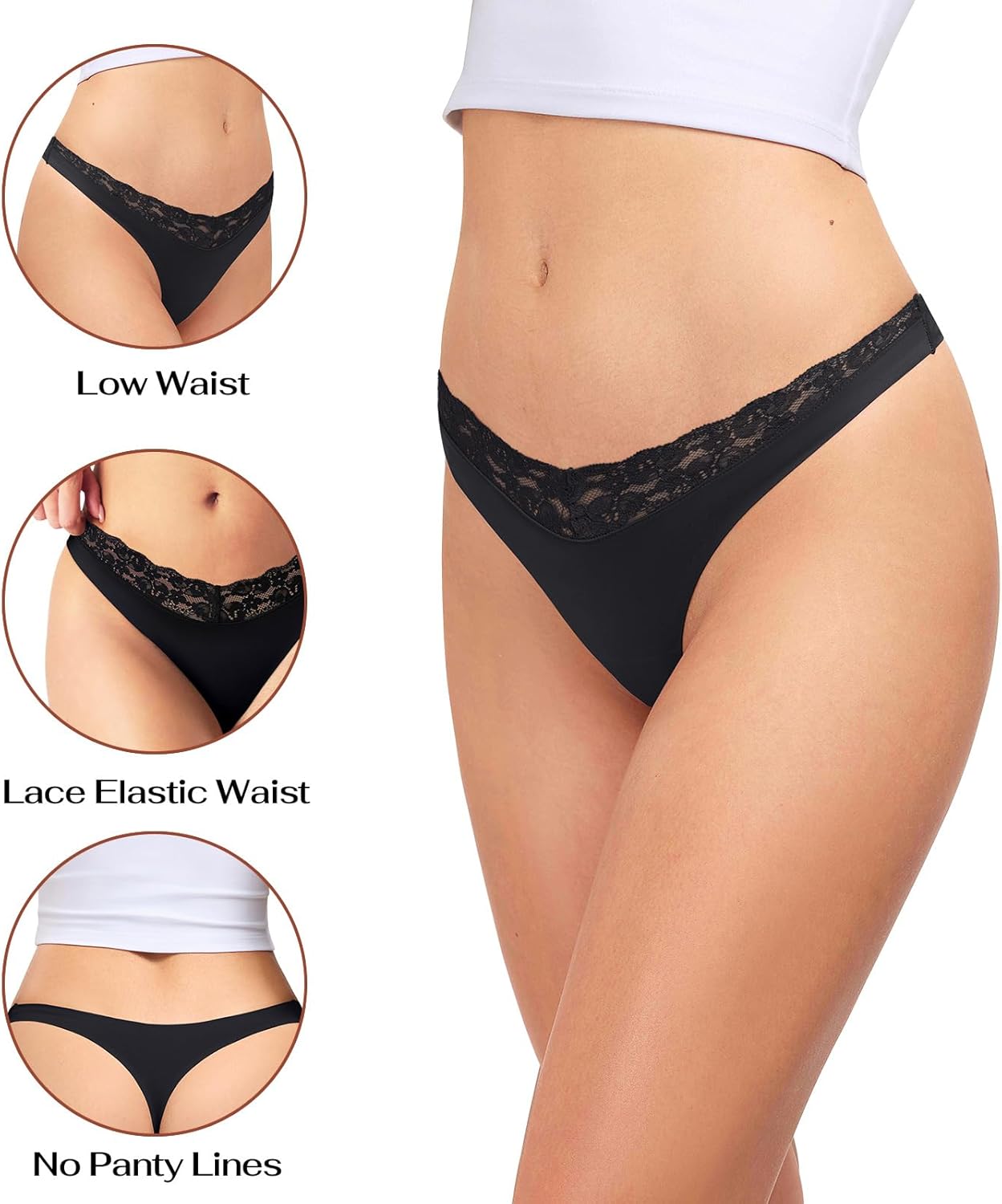 REORIA Womens Sexy Lace Seamless Thongs Panties for Women Cheeky No Show Breathable Underwear 5-Pack - Image 2
