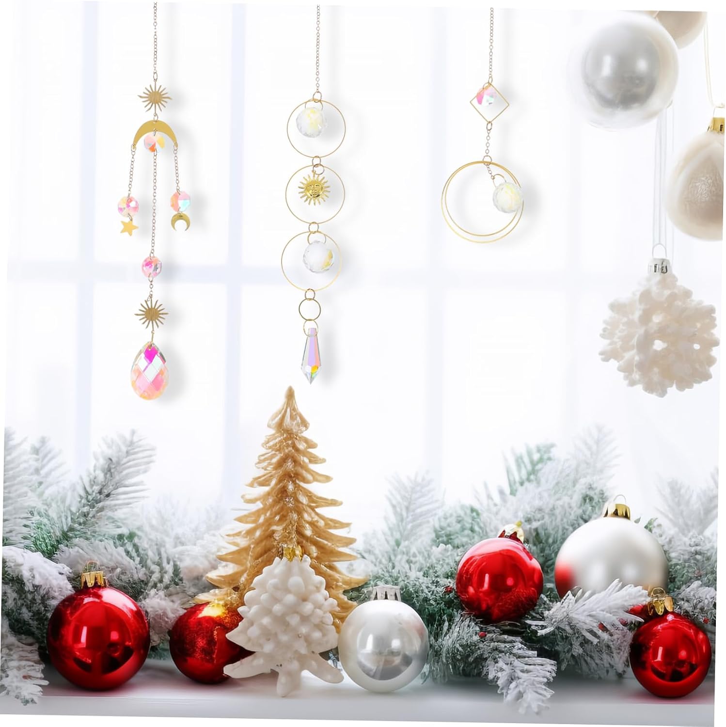 3pcs Sun Catchers Crystals for Decorative Hanging Ornaments Moon Star Design Easy to Hang Window Decor Vibrant Light Patterns for