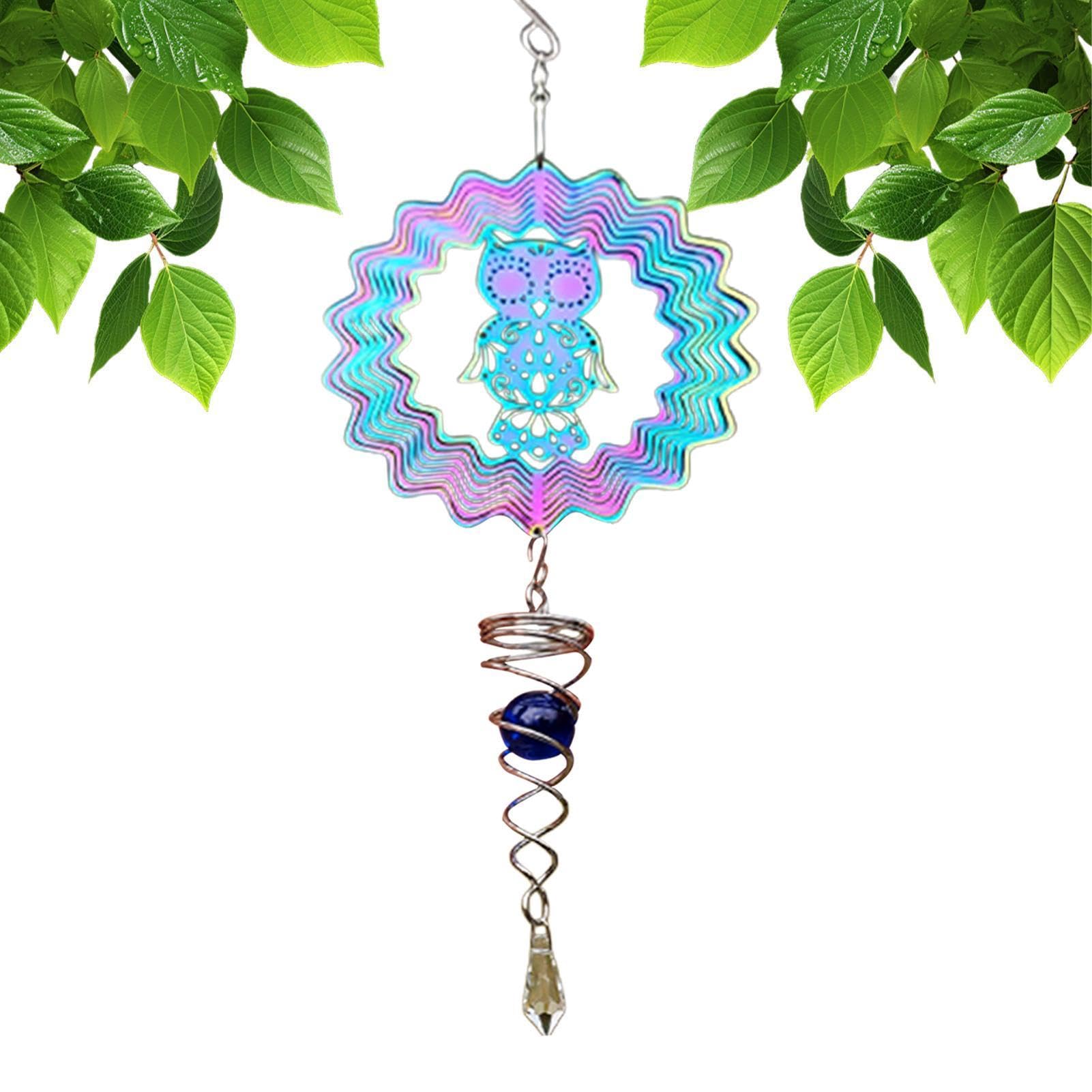 3D Owl Wind Spinner - Stainless Steel Yard Garden Hanging Decoration Sculpture, B, Refer to description