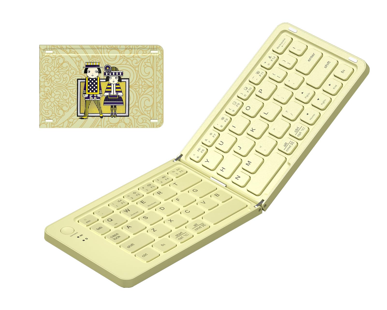 jar-owl Foldable Mini Bluetooth Keyboard, folded and unfolded