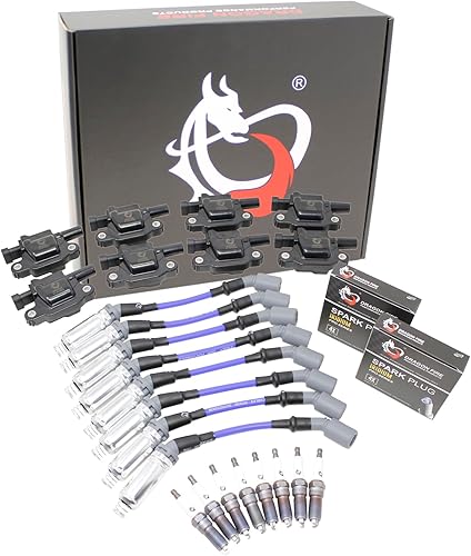 DRAGON FIRE PERFORMANCE Power Pack Set Bobinas de Encendido Cuadradas Iridium Bujías de 0.335 in Cables de enchufe compatibles con GEN V LT1 LT