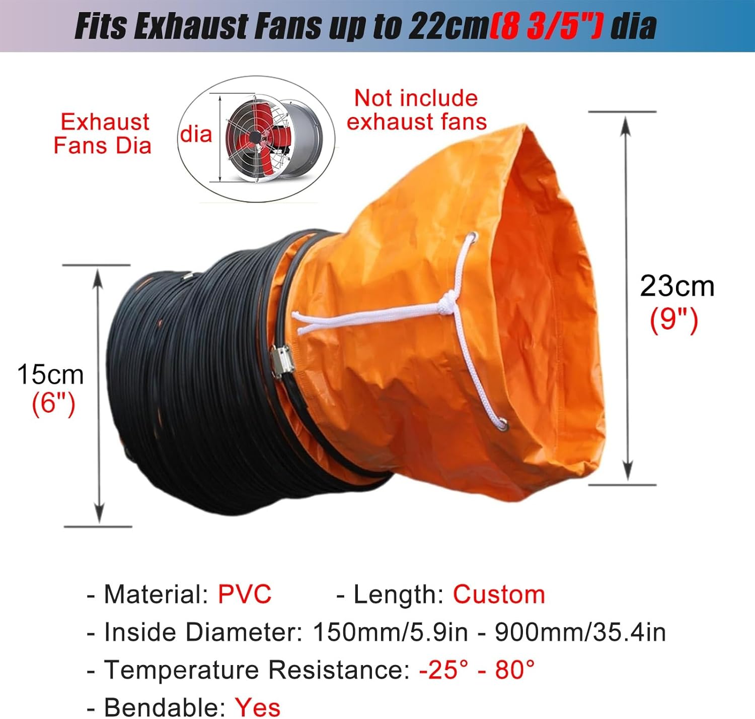 Industrial Retractable Flexible Duct Exhaust Fan Air Ducting Hose Pipe for 30 28 24 20 18 16 14 12 10 8 Dia Utility Blower, Temporary Hvac Pipe Transfer Hose(L 6.6FT,Dia 6"/15cm)