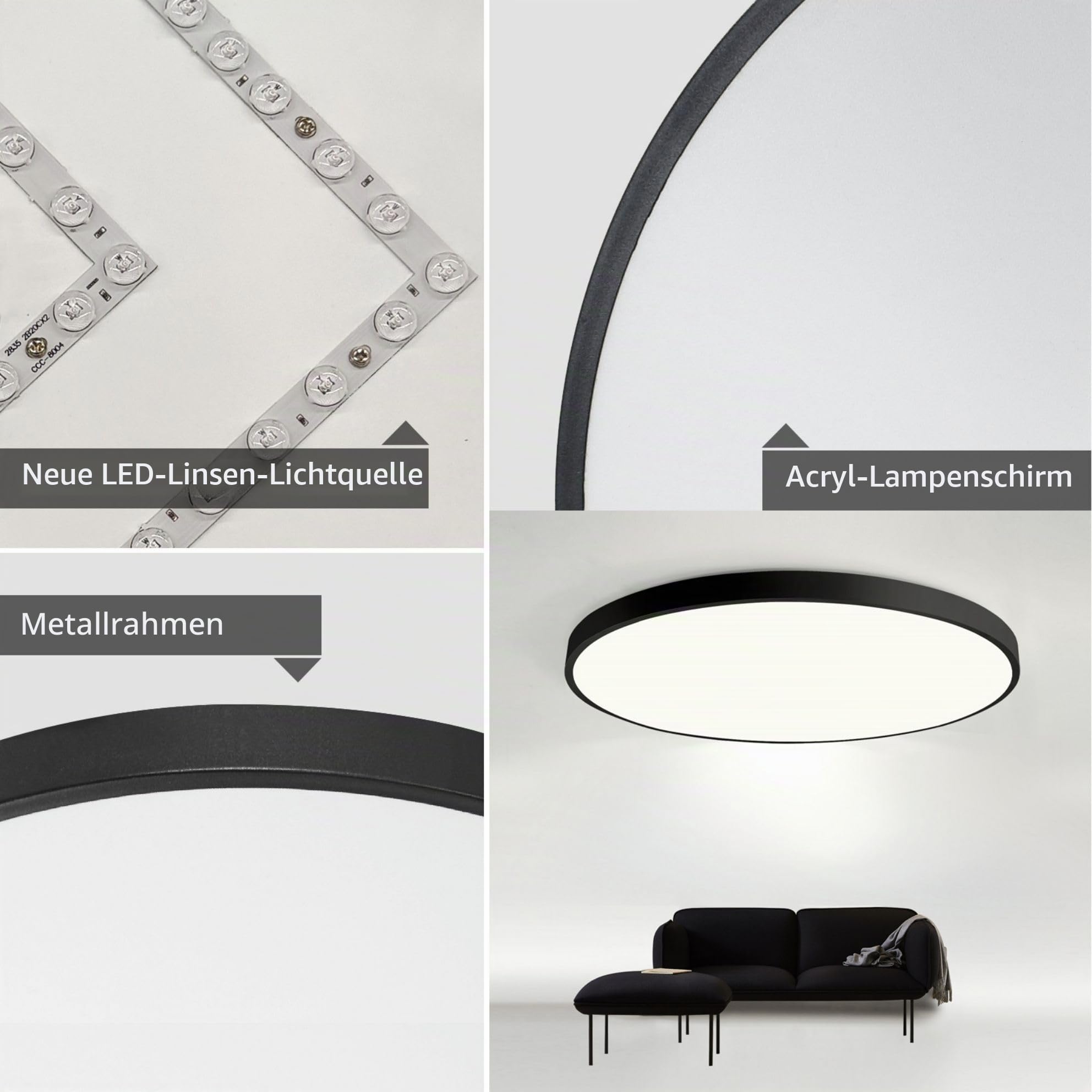 LED Deckenleuchte dimmbar mit Fernbedienung 54W Schwarz Round Deckenlampe | Metall Modern Design Lamp für Schlafzimmer Wohnzimmer Esszimmer Arbeitszimmer Balkon Büro 50 * 4CM