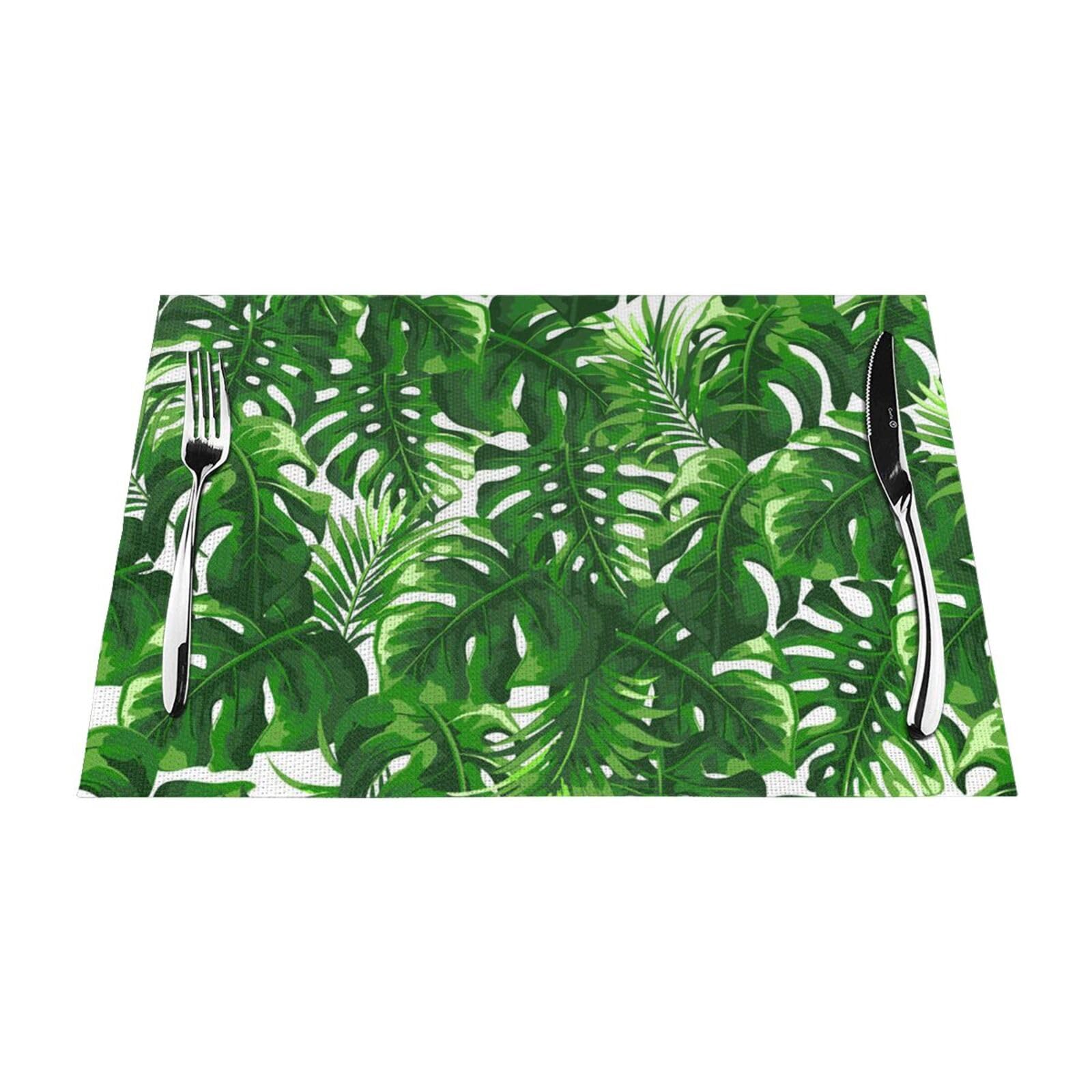 PVC Placemat Set of 4 PCS, 45x30 CM, Monstera Deliciosa Banana Palm Printed Non-Slip Heat Resistant Place Mats for Kitchen Dining Table Indoor Outdoor
