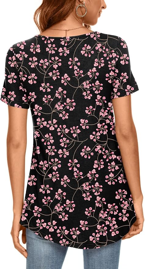 Cathy Store Summer Short Sleeve Tunic Top Boat Neck V Neck Dolman Top with Side Shirring-Made in U.S.A.