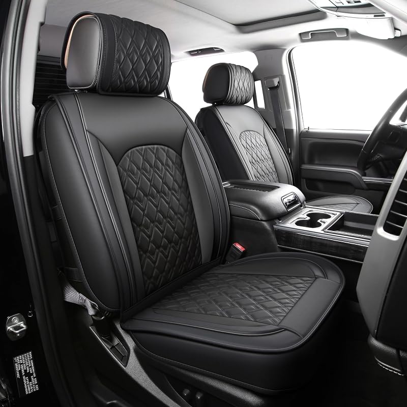 Capa para Bancos de Chevrolet Silverado e GMC Sierra em Couro PU, Encaixe Específico, Preta, Conjunto Completo