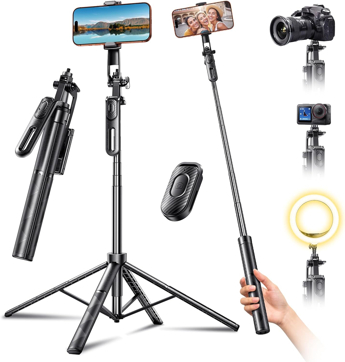 MAGIC JOHN 71″ Phone Tripod & Selfie Stick, Cell Phone Tripod with Remote, Tripods Stand for iPhone & Travel Selfie Stick 360° Rotation Compatible with iPhone, Android, Camera, Action Camera