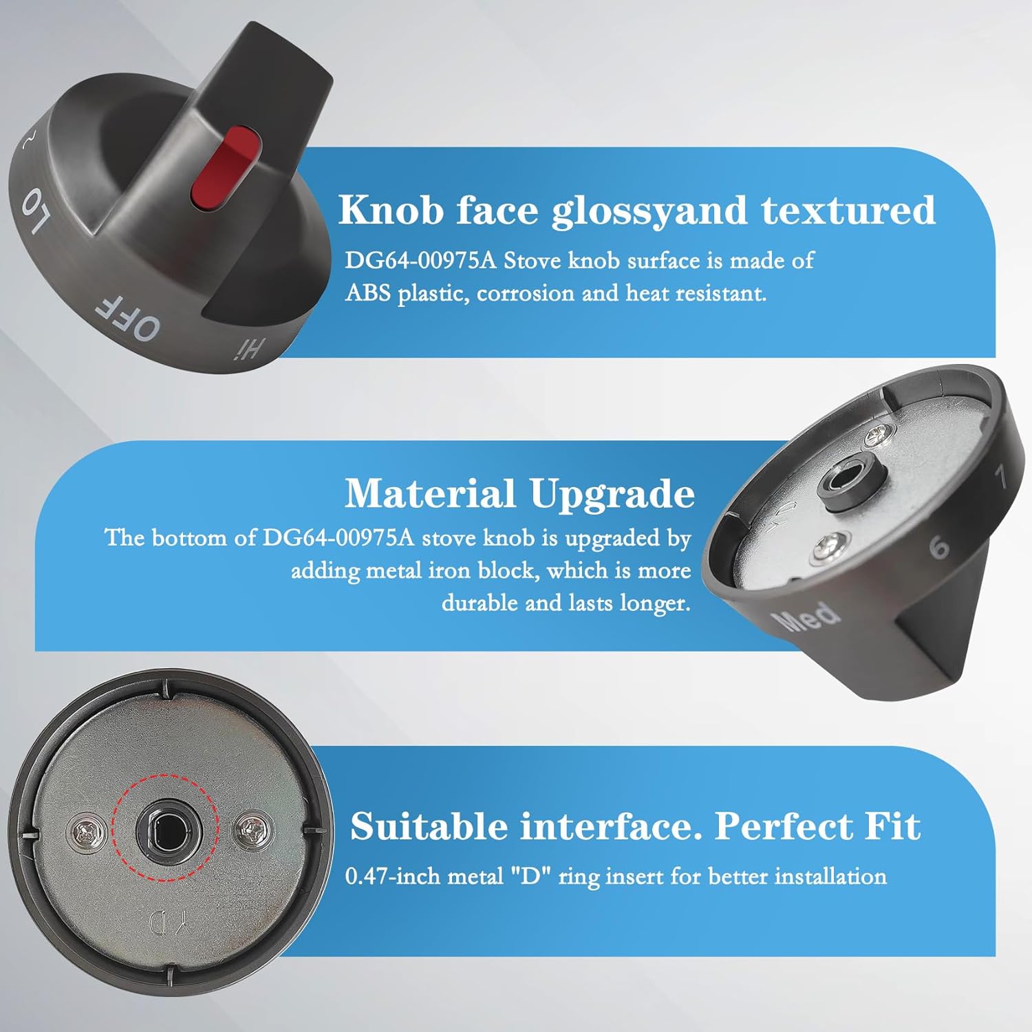 DG64-00975A Stove Knobs Fit for Samsung NE/NX9000T，Replace DG64-00975A 001 DG64-00975A 002 Fit for Samsung Electric Knobs，5 Pcs Black