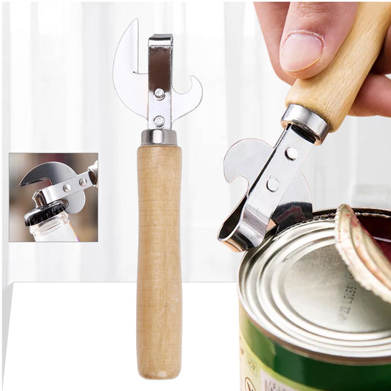 Safe Manual Metal can Side Cut Tin Lid Remover Steel Professional Ergonomic opener with Wood Handle Kitchen Tools - Image 4