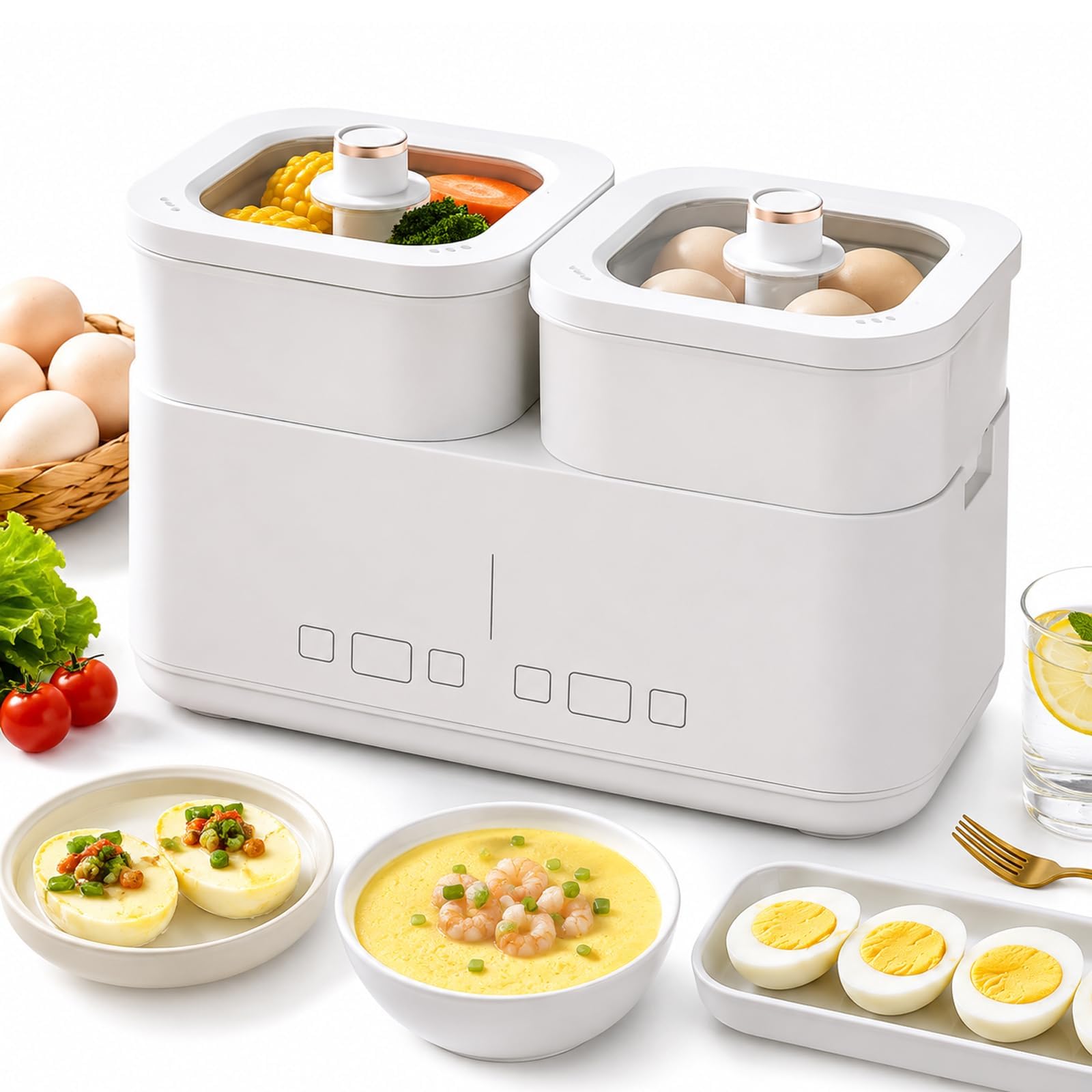 Cuiseur d'œufs, cuiseur électrique à double chambre avec 6 modes prédéfinis