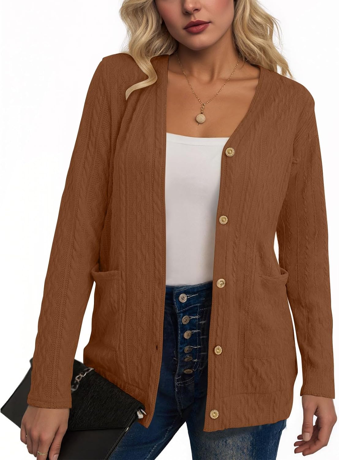 Womens Cardigan Fall Button Down Open Front Lightweight Cardigans Fall Outfits Soft Winter Outerwear with Pockets