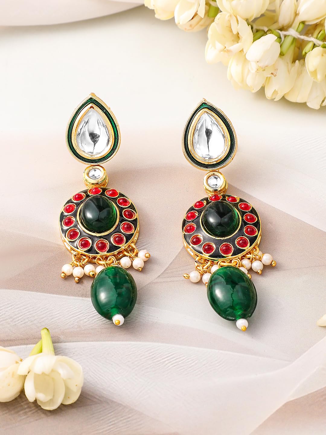 Rubans Juego de collar Maangtikka chapado en oro Kundan y perlas, regalo para mujeres y niñas