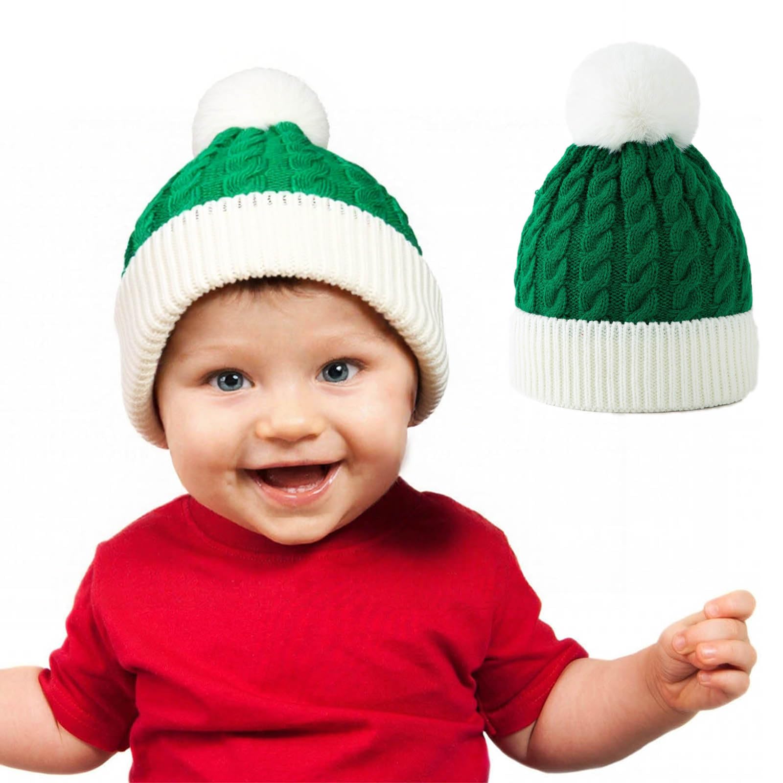 Baby Santa Hat 3-12 Months, Knitted Christmas Unisex Newborn Winter Beanie, Cute Ball Design Party Accessories