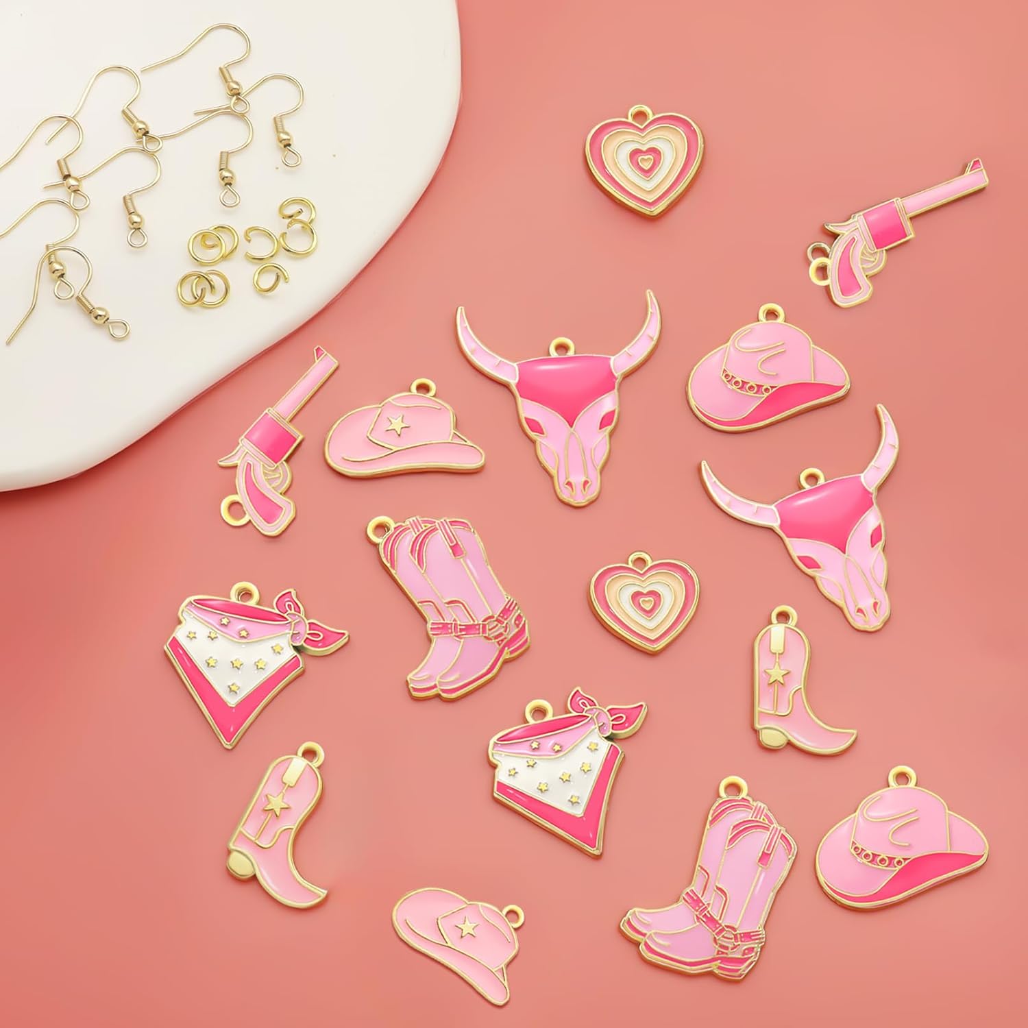 RechicGu 34pcs Western Cowboy Cowgirl Hat Boots charms for jewelry making, Enamel Bull head Heart Pendant Charms for Earrings Bracelet Necklace DIY Crafts - Image 5