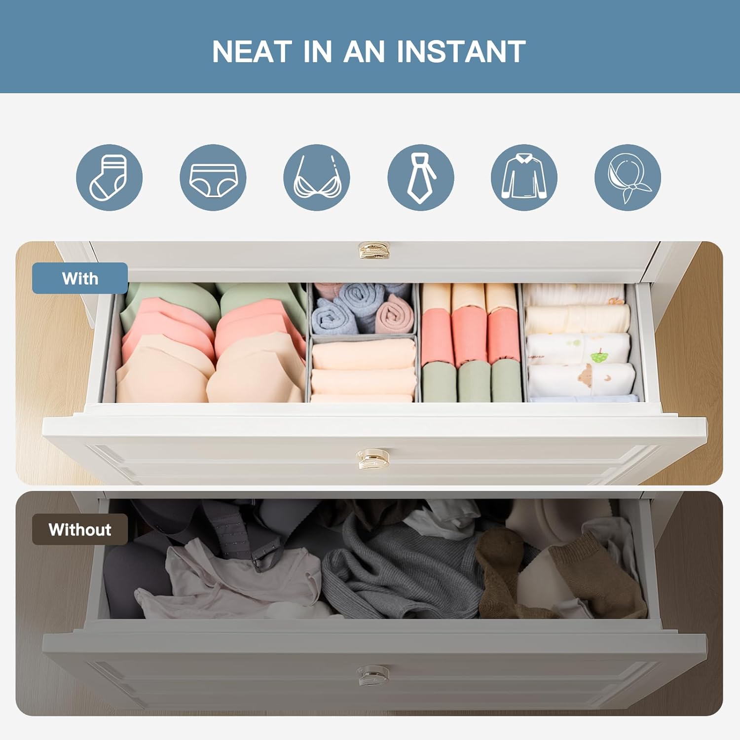 Criusia Drawer Organizer Clothes, 10 Pack Dresser Organizer for Baby Clothes, Underwear, Sock- Foldable Closet Organization and Storage Dividers Bins for Nursery, Bedroom (Grey) Grey 10PACK image 3 of 9 B0DHGNHZVH