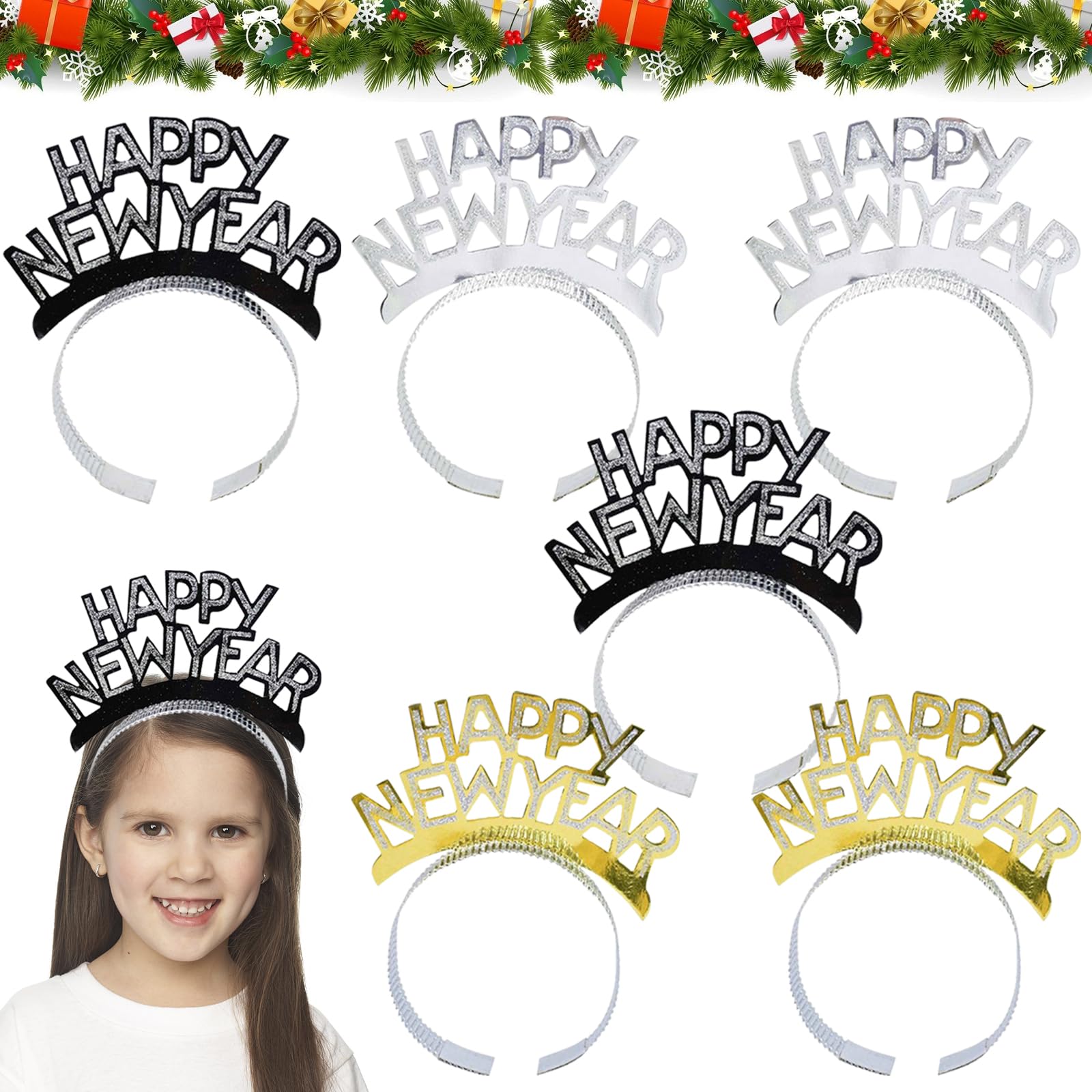 6 Stück Silvester Haarreifen 'Happy New Year 2025' – Glitzer Stirnbänder Für Party, Fotoshooting & Karneval