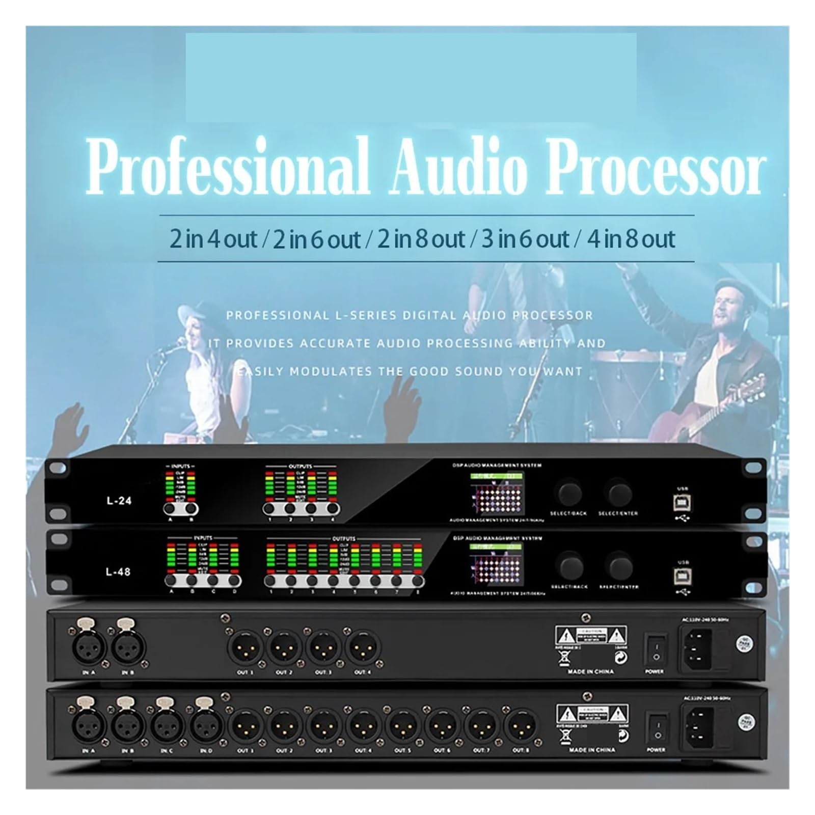 Korektor graficzny Cyfrowy Procesor Audio Z 4 Wejściami I 8 Wyjściami Profesjonalny 32-bitowy Procesor Dźwięku Scenicznego DSP Z Procesorem Efektów Głośnikowych Oprogramowanie Komputerowe(L-26 2 in 6