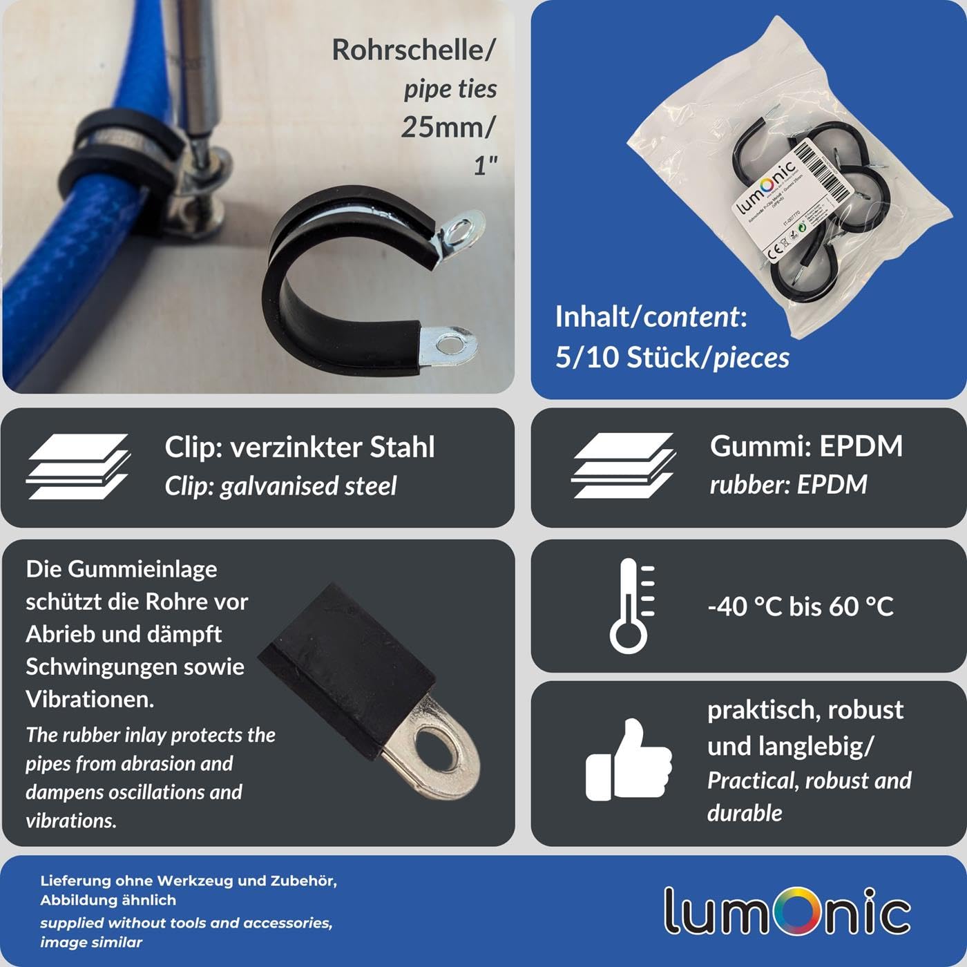 Oiojuct Lot De 25 Colliers De Serrage De 6,35 Mm – Colliers De Serrage Isolés En Caoutchouc Pour Câble, Tuyau Et Tuyau – Colliers De Serrage En P En Acier Inoxydable