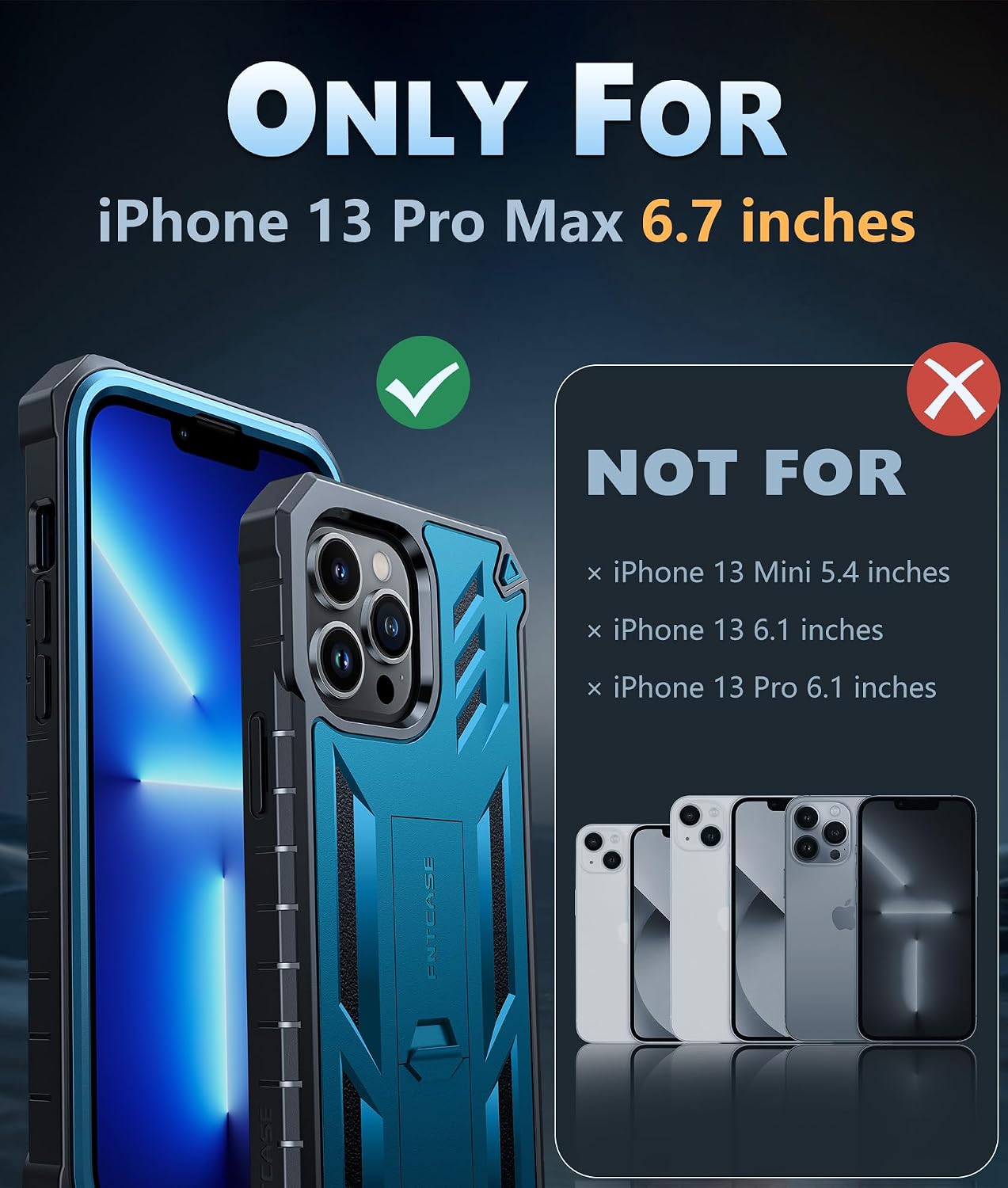 FNTCASE for iPhone 13 Pro Max Case, Built-in Screen Protector, Kickstand | 20FT Military-Grade Drop Protection, Anti-Slip Matte Textured, Rugged Heavy Duty Shockproof TPU Protective Phone Cover, Blue