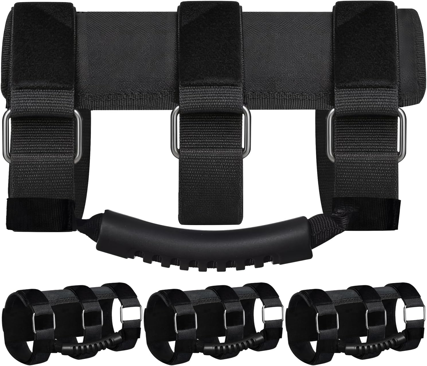 Roll Bar Grab Handles 4 Pack, Heavy Duty UTV Grab Handles with 3-Strap Design & Metal Buckles, Fit 2–4 Inch Roll Bars, Compatible with Jeep Wrangler JK JL TJ YJ JKU JLU JT (1955–Present)