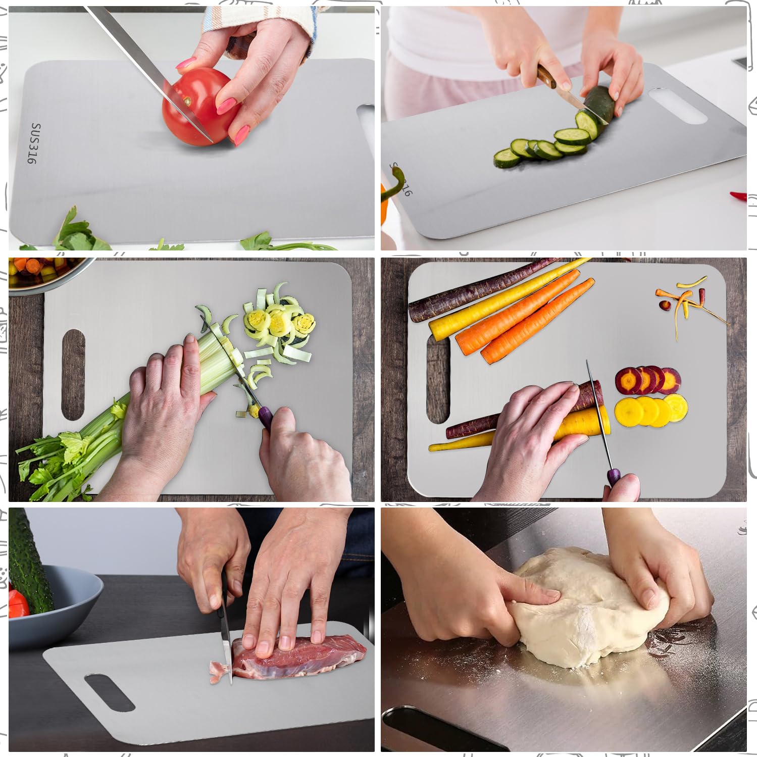 Tagliere Acciaio Inox, 2 Pezzi Tagliere in Acciaio 316 Inox Alimentare per Cucina, Per Carne, Frutta, Verdura, Alimenti Per Bambini(34 * 23cm+25 * 15cm)